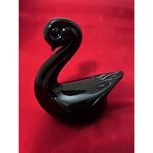 Titan Art Glass Graceful Swan Figurine Black Paperweight Signed